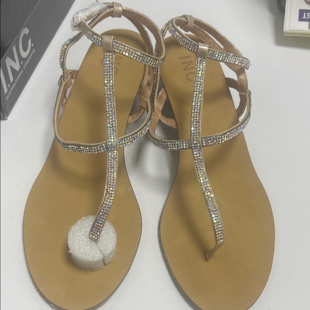 INC International Concepts Gold Sandals with Rhinestones
